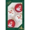 Pack Of 4 Porcelain White/Flame Red Ball Ornaments With Red Hat Snow People