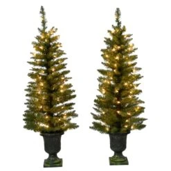 2 Piece 4'Pre-Lit Artificial Foyer Trees