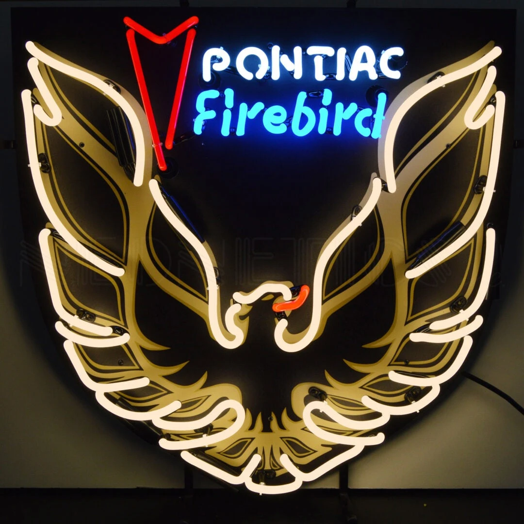 Neonetics GM Pontiac Firebird Gold Neon Sign With Backing 1 Neonetics GM Pontiac Firebird Gold Neon Sign With Backing