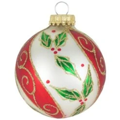 Set Of 4 Chiffon Red Stripe, Green Holly Leaves And Gold Glitter Glass Christmas Ornaments 16 Set Of 4 Chiffon Red Stripe, Green Holly Leaves And Gold Glitter Glass Christmas Ornaments -Courtyard Home Furnishings Store 5a26fac0c49a7bf6d2520915c5c3bcbf