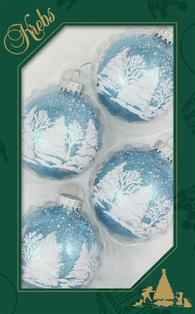 Set Of 4 Light Blue Sparkle Deer Scene Ornaments 3 Set Of 4 Light Blue Sparkle Deer Scene Ornaments - Image 3