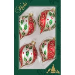 Set Of 4 Chiffon Red Stripe, Green Holly Leaves And Gold Glitter Glass Christmas Ornaments 12 Set Of 4 Chiffon Red Stripe, Green Holly Leaves And Gold Glitter Glass Christmas Ornaments -Courtyard Home Furnishings Store 61356822d23dddbfad08977ab1e88e97