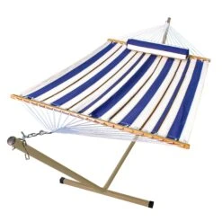 Single Fabric Hammock With Stand And Pillow 9 Single Fabric Hammock With Stand And Pillow -Courtyard Home Furnishings Store 6290W98SPB