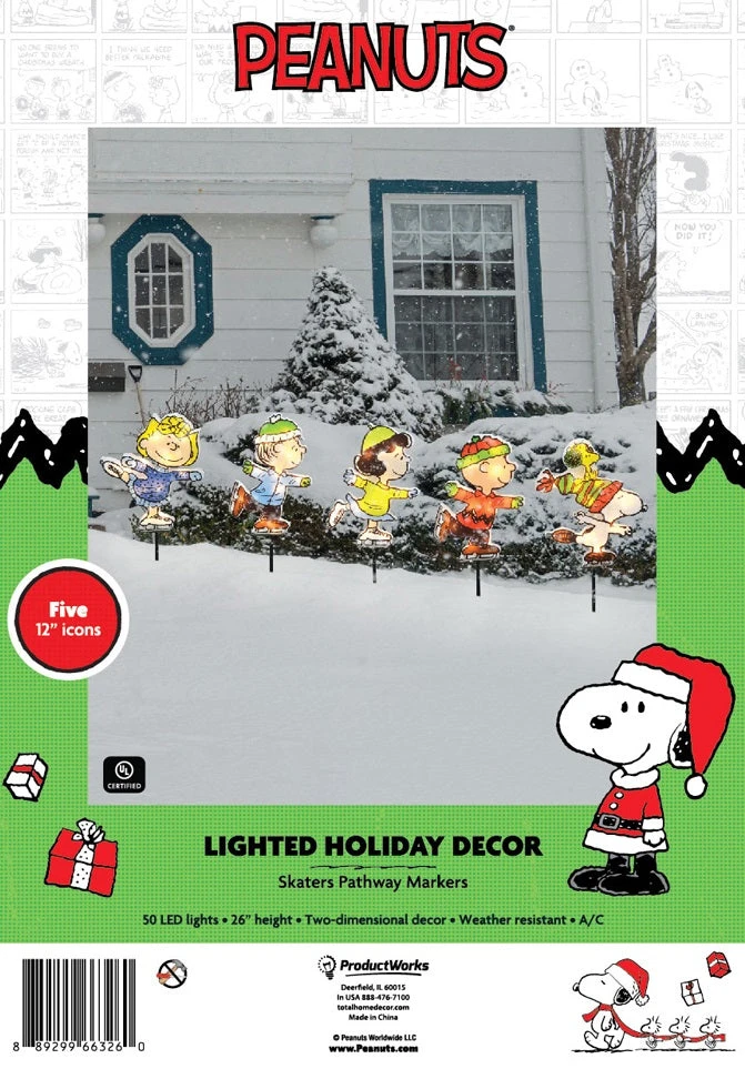 26" Peanuts Skating Christmas Pathway Markers (Set Of 5) 3 26" Peanuts Skating Christmas Pathway Markers (Set Of 5) - Image 3