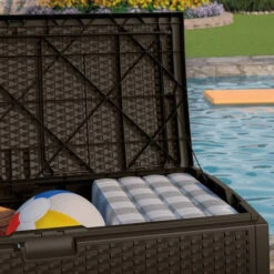 Suncast 73 Gallon Resin Wicker Deck Box -Courtyard Home Furnishings Store 692526 3