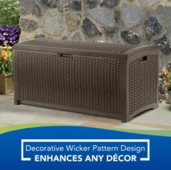 Suncast 73 Gallon Resin Wicker Deck Box -Courtyard Home Furnishings Store 692526 5