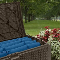 Suncast 73 Gallon Resin Wicker Deck Box -Courtyard Home Furnishings Store 692526 7