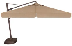 13' Octagon Cantilever Bronze Frame Sesame Linen Canopy Umbrella With Base