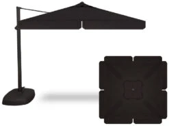 10' Square Cantilever Umbrella In A Black Frame With A Black Canopy With Base