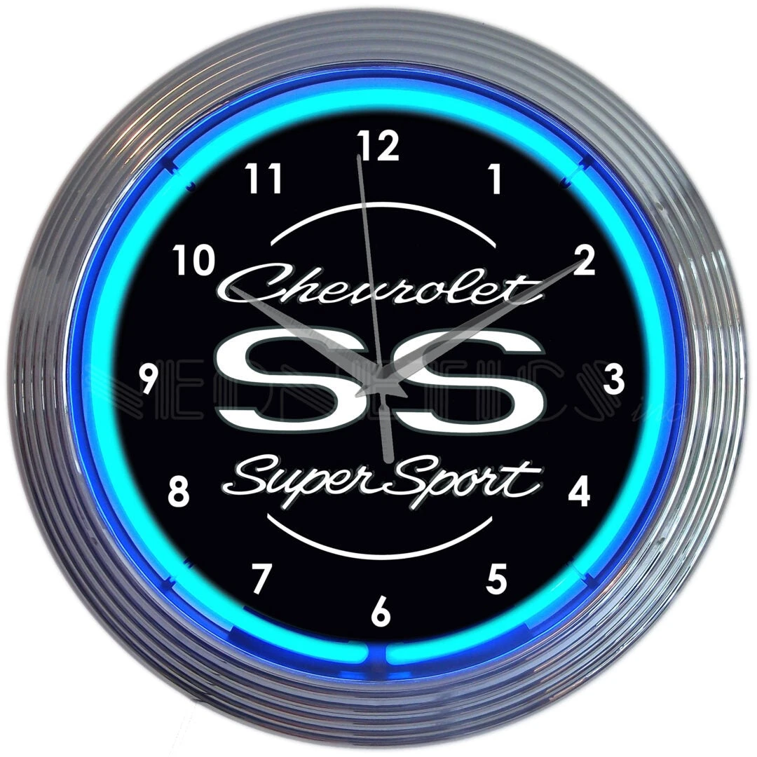 Neonetics GM Chevrolet Super Sport Blue Neon Clock 1 Neonetics GM Chevrolet Super Sport Blue Neon Clock