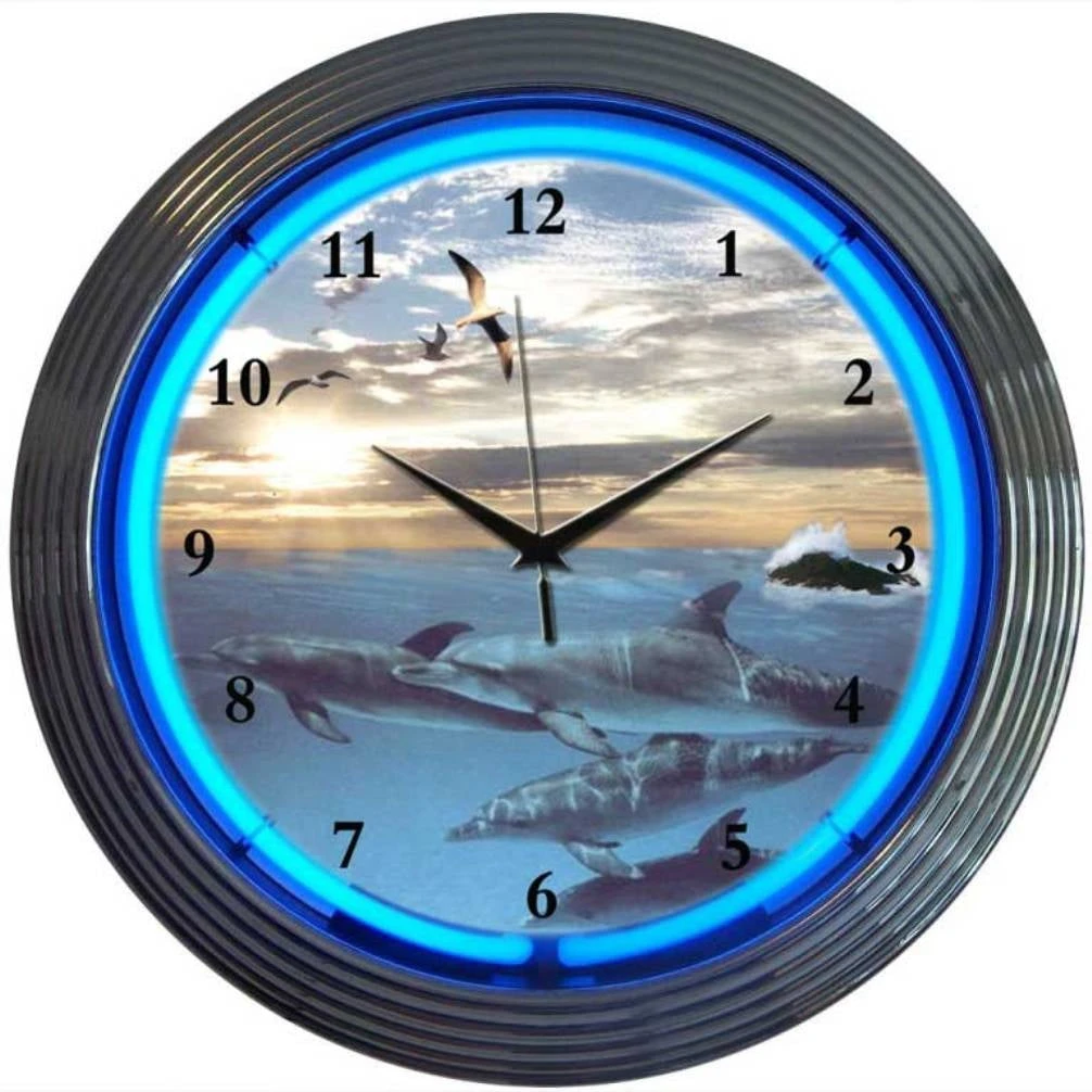 Neonetics Dolphins At Sea Neon Clock 1 Neonetics Dolphins At Sea Neon Clock