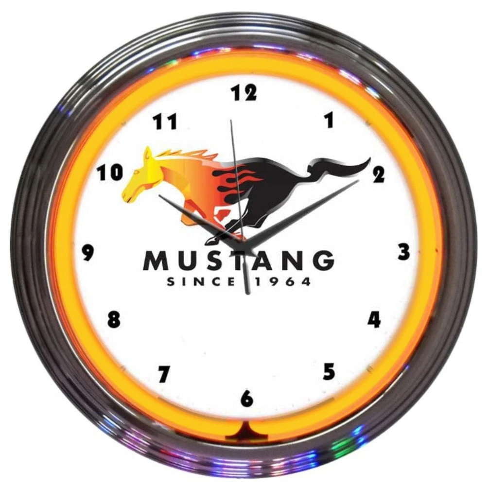 Ford Mustang Since 64 Orange Neon Clock 1 Ford Mustang Since 64 Orange Neon Clock