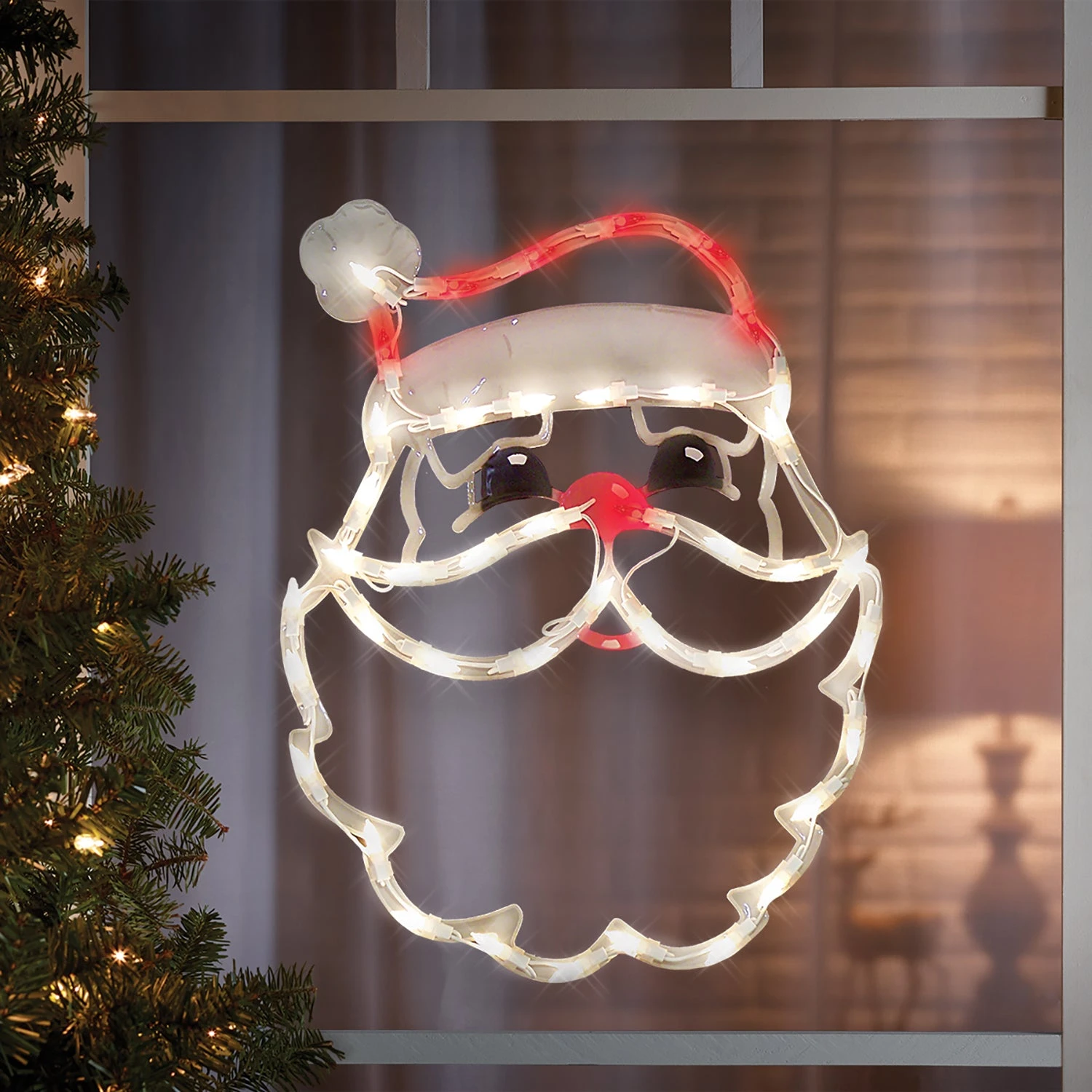 17" Lighted Santa Face Christmas Silhouette Window Decoration 1 17" Lighted Santa Face Christmas Silhouette Window Decoration