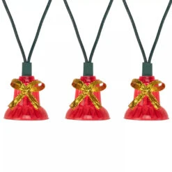 40 Musical Red Bell Lights With Gold Bows -Courtyard Home Furnishings Store 979184 2