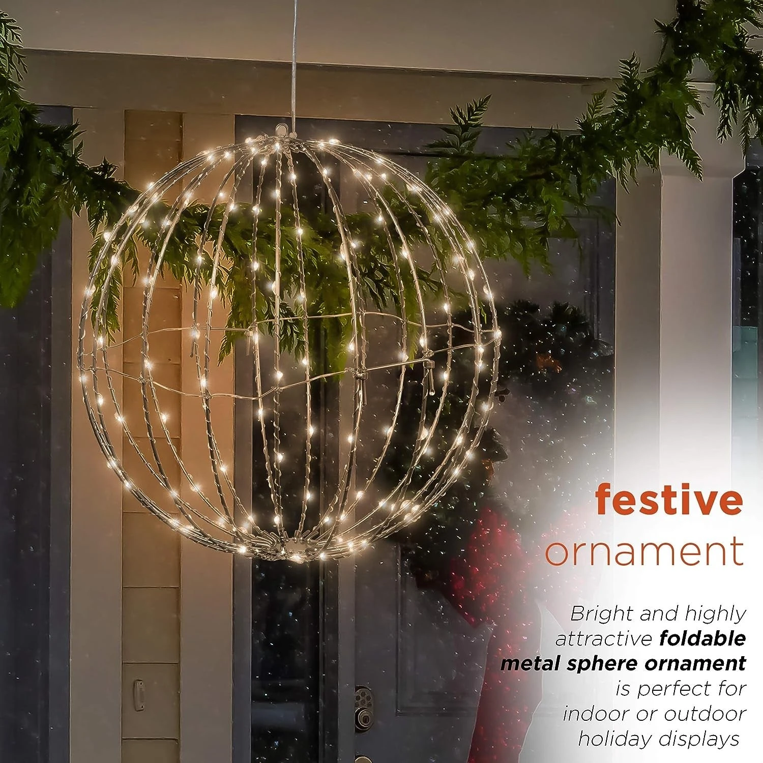 8" Foldable Metal LED Sphere Hanging Ornament (3-Pack) 14 8" Foldable Metal LED Sphere Hanging Ornament (3-Pack) - Image 14