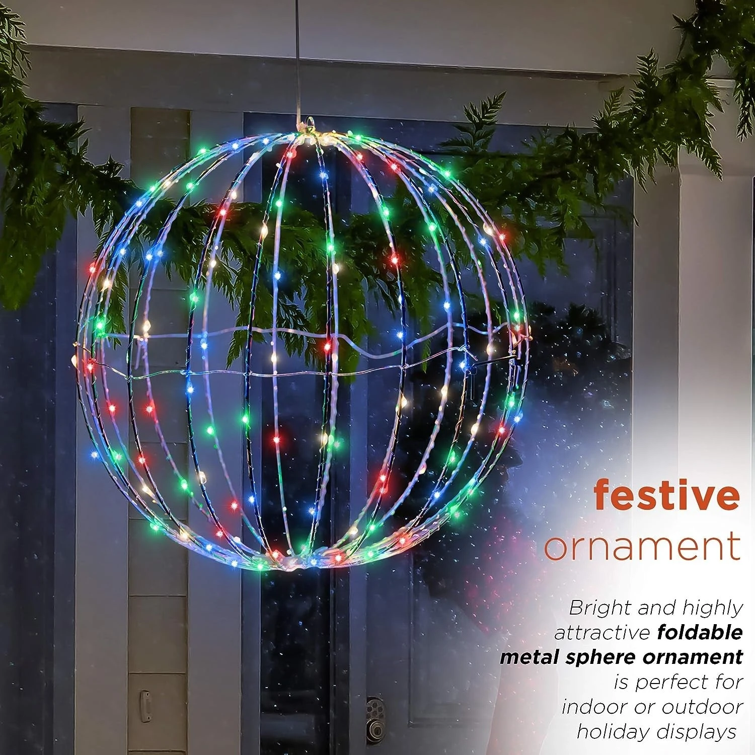 8" Foldable Metal LED Sphere Hanging Ornament (3-Pack) 8 8" Foldable Metal LED Sphere Hanging Ornament (3-Pack) - Image 8