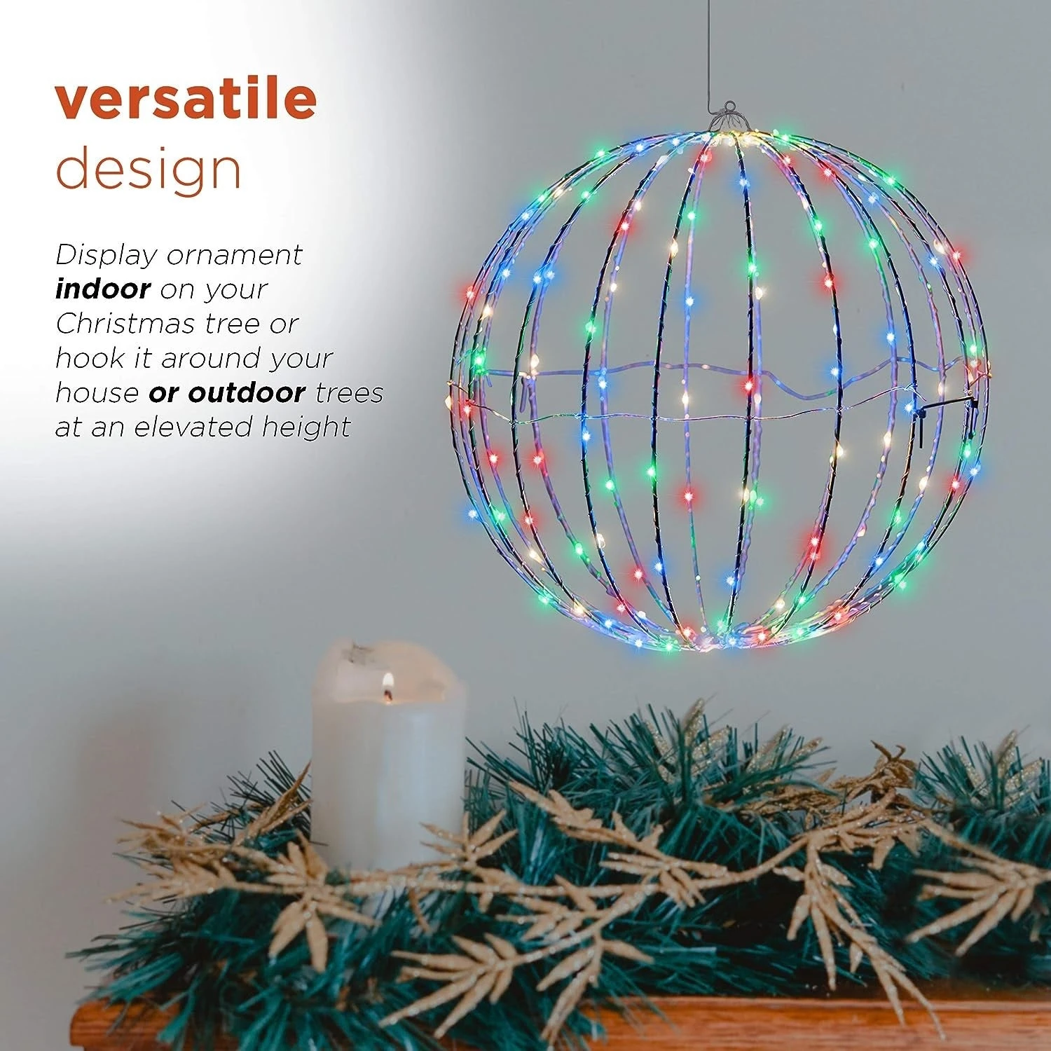8" Foldable Metal LED Sphere Hanging Ornament (3-Pack) 4 8" Foldable Metal LED Sphere Hanging Ornament (3-Pack) - Image 4