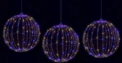 8" Foldable Metal LED Sphere Hanging Ornament (3-Pack)