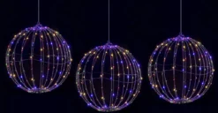 8" Foldable Metal LED Sphere Hanging Ornament (3-Pack)