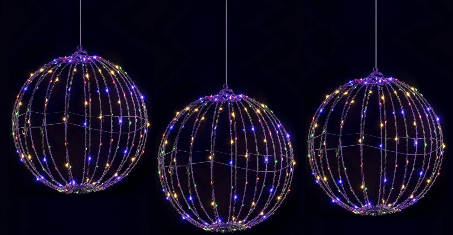 8" Foldable Metal LED Sphere Hanging Ornament (3-Pack) 1 8" Foldable Metal LED Sphere Hanging Ornament (3-Pack)