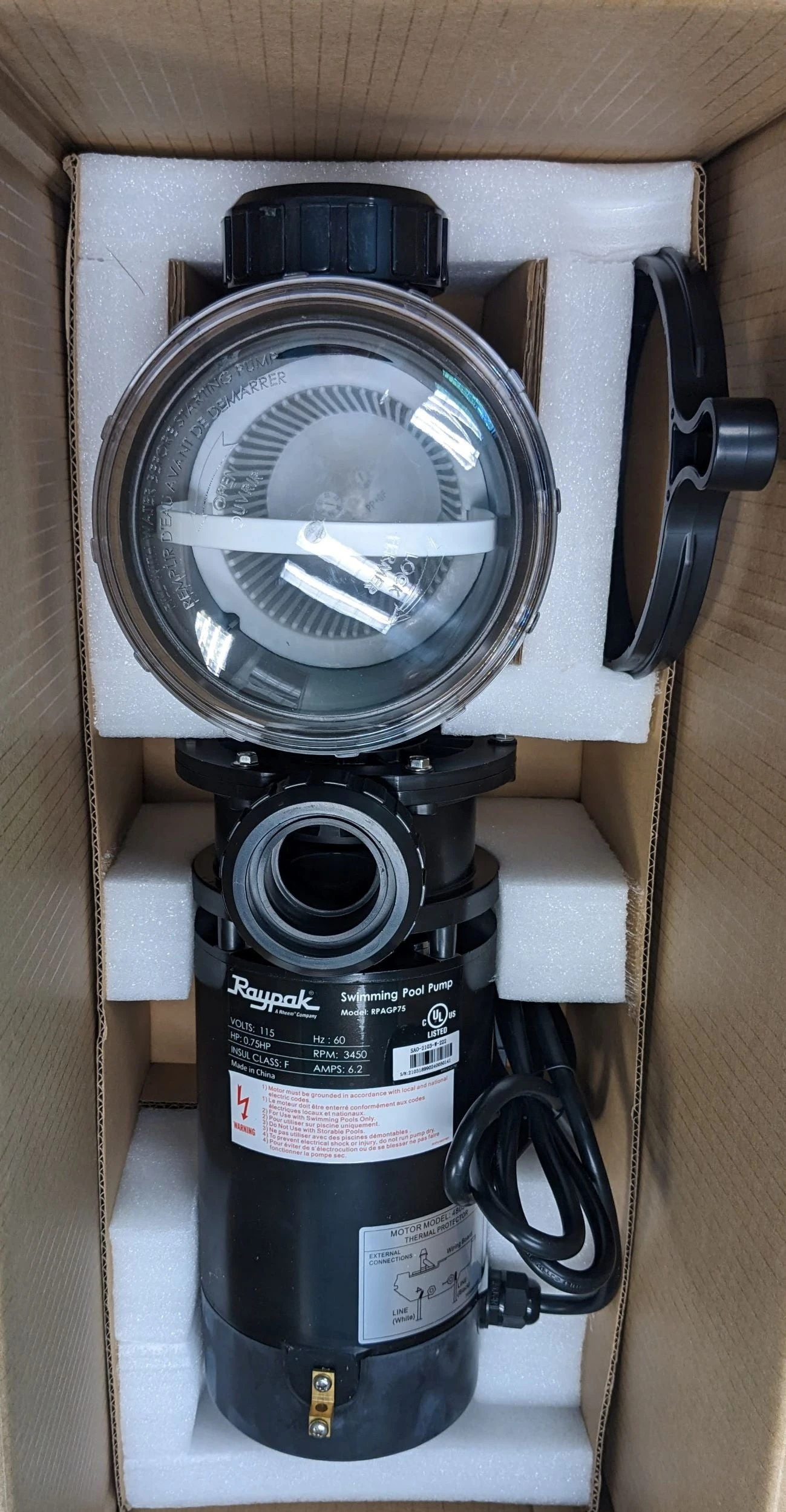 Raypak 3/4 HP Above Ground Pool Constant Speed Pump 110/115V With Twist Lock Cord 6 Raypak 3/4 HP Above Ground Pool Constant Speed Pump 110/115V With Twist Lock Cord - Image 6