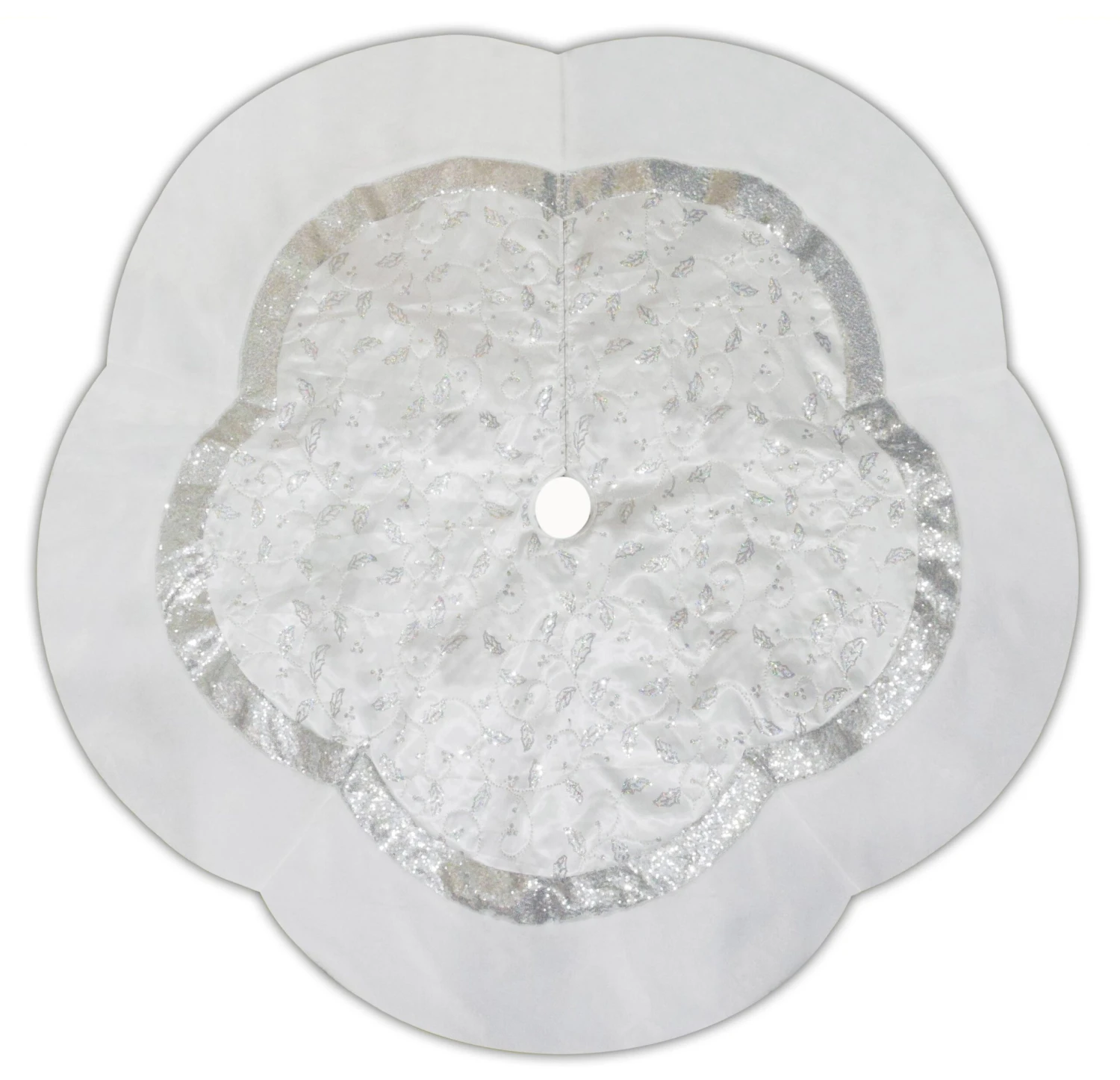 60" Silver Glitter Tree Skirt With White Fur Border 2 60" Silver Glitter Tree Skirt With White Fur Border - Image 2