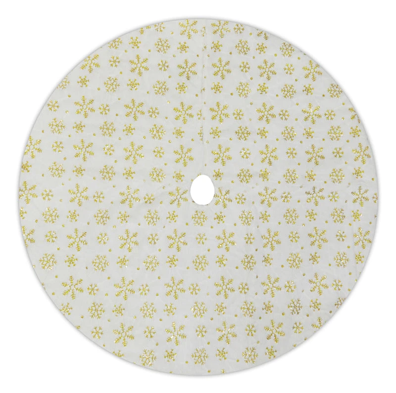 48" Gold And White Snowflake Embroidered Christmas Tree Skirt 1 48" Gold And White Snowflake Embroidered Christmas Tree Skirt