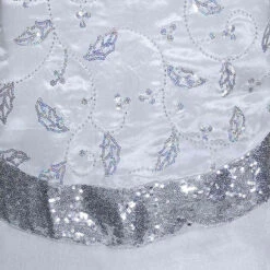 60" Silver Glitter Tree Skirt With White Fur Border