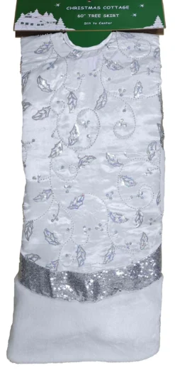 60" Silver Glitter Tree Skirt With White Fur Border 7 60" Silver Glitter Tree Skirt With White Fur Border -Courtyard Home Furnishings Store 989083 scaled