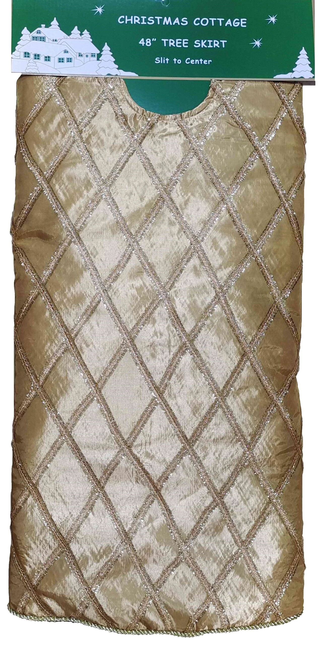 48" Gold And Glitter Criss-Cross Silk Tree Skirt 3 48" Gold And Glitter Criss-Cross Silk Tree Skirt - Image 3