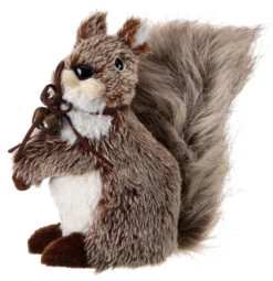 7" Furry Squirrel With Leather Bow & Bell Ornament -Courtyard Home Furnishings Store 989269
