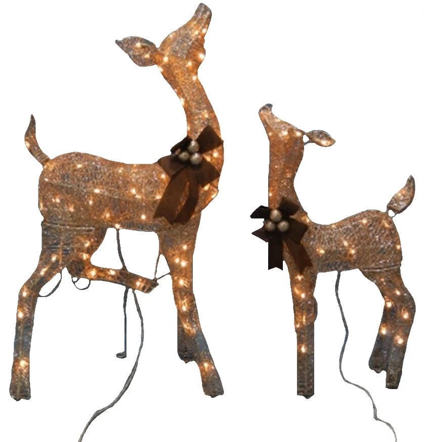 Warm White LED Doe And Fawn Sculpture Set 1 Warm White LED Doe And Fawn Sculpture Set