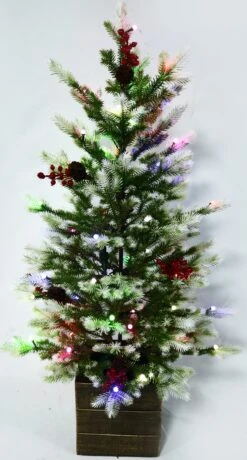 3.5' White Tip Frasier Fir Potted Artificial Foyer Tree With Color-Changing Starry LED Globe Lights -Courtyard Home Furnishings Store 990023 3