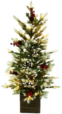 3.5' White Tip Frasier Fir Potted Artificial Foyer Tree With Color-Changing Starry LED Globe Lights