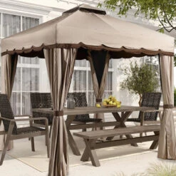 10' X 10' Rivel Soft Top Gazebo With Netting And Curtains By Sojag