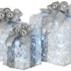 Set Of 3 Glittered White Gift Boxes With 70 Cool White Twinkle LED Lights