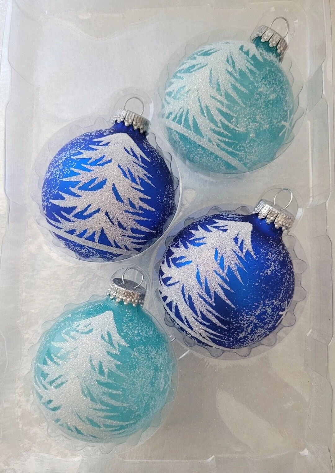 Set Of 4 Feathery Tree Glass Ornaments (Aqua/Blue) 4 Set Of 4 Feathery Tree Glass Ornaments (Aqua/Blue) - Image 4