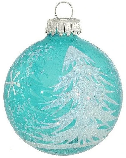 Set Of 4 Feathery Tree Glass Ornaments (Aqua/Blue) 2 Set Of 4 Feathery Tree Glass Ornaments (Aqua/Blue) - Image 2