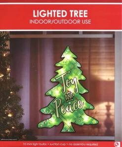 16" Joy & Peace Tree Christmas Shimmer Lighted Window Decoration Tree -Courtyard Home Furnishings Store 992341 2