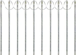 Set Of 10 Hanging Icicle Lights With Chasing Warm White LED Lights 13 Set Of 10 Hanging Icicle Lights With Chasing Warm White LED Lights -Courtyard Home Furnishings Store 992455 2