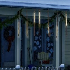 Set Of 10 Hanging Icicle Lights With Chasing Warm White LED Lights