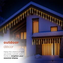 Set Of 10 Hanging Icicle Lights With Chasing Warm White LED Lights 9 Set Of 10 Hanging Icicle Lights With Chasing Warm White LED Lights -Courtyard Home Furnishings Store 992455 5