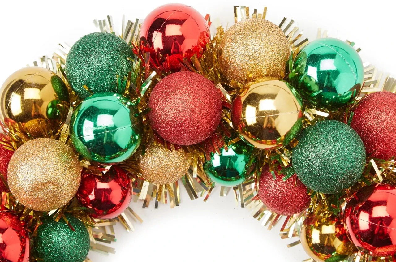 16" Red, Green & Gold Shatterproof Ornament Wreath 3 16" Red, Green & Gold Shatterproof Ornament Wreath - Image 3