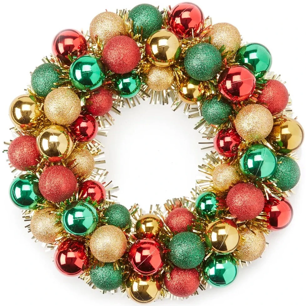 16" Red, Green & Gold Shatterproof Ornament Wreath 1 16" Red, Green & Gold Shatterproof Ornament Wreath