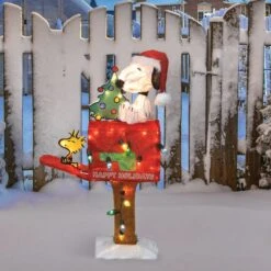 3D Peanuts® Snoopy And Woodstock On Mailbox LED Christmas Yard Art Decoration