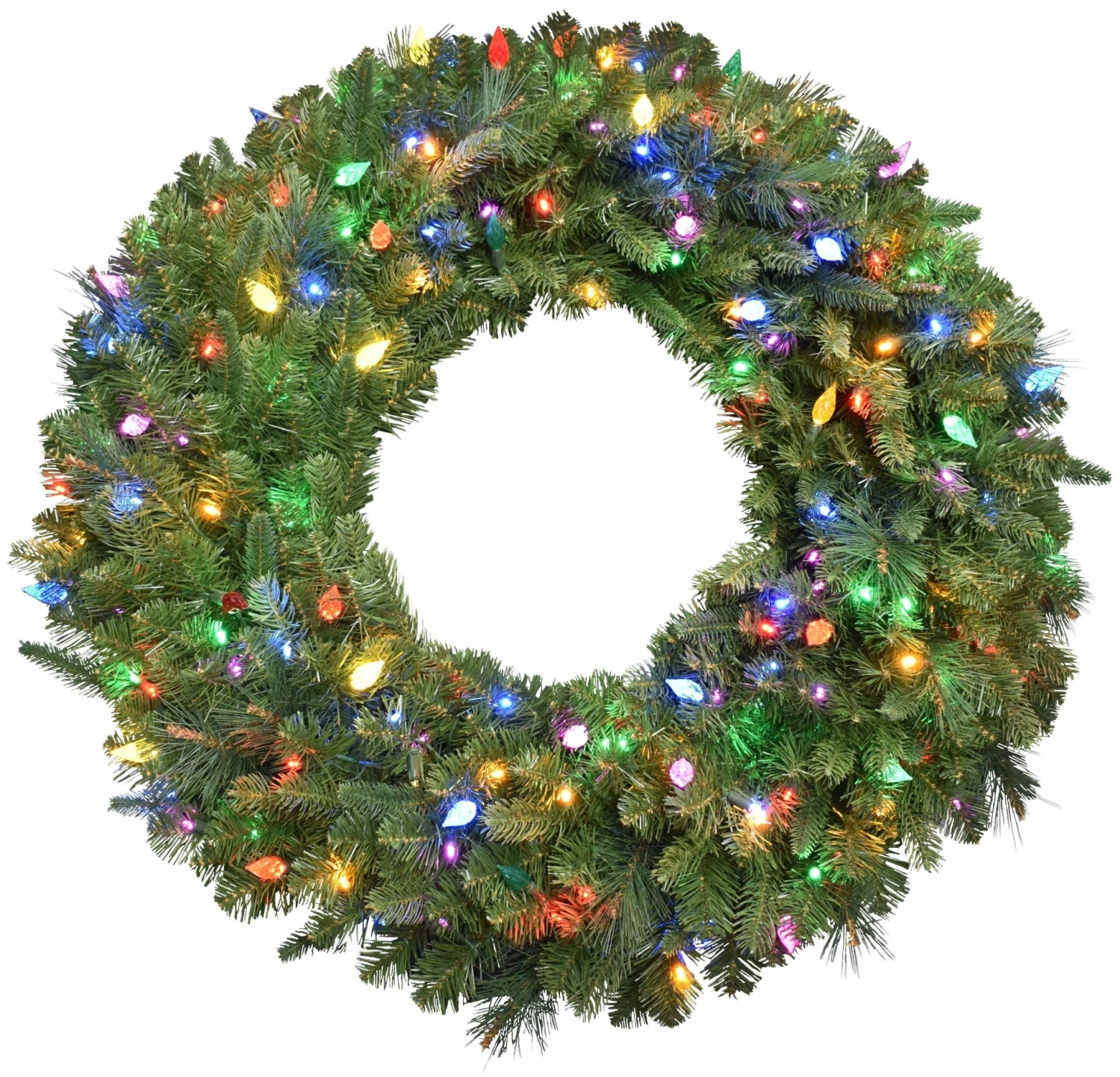 36" Winchester Pine Wreath Pre-Lit With C6 Designer Steady Lights 1 36" Winchester Pine Wreath Pre-Lit With C6 Designer Steady Lights