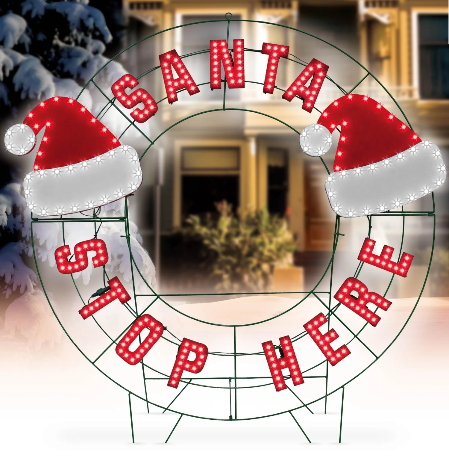 40" Santa Stop Here LED Yard Wreath 4 40" Santa Stop Here LED Yard Wreath - Image 4