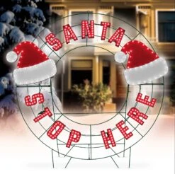 40" Santa Stop Here LED Yard Wreath