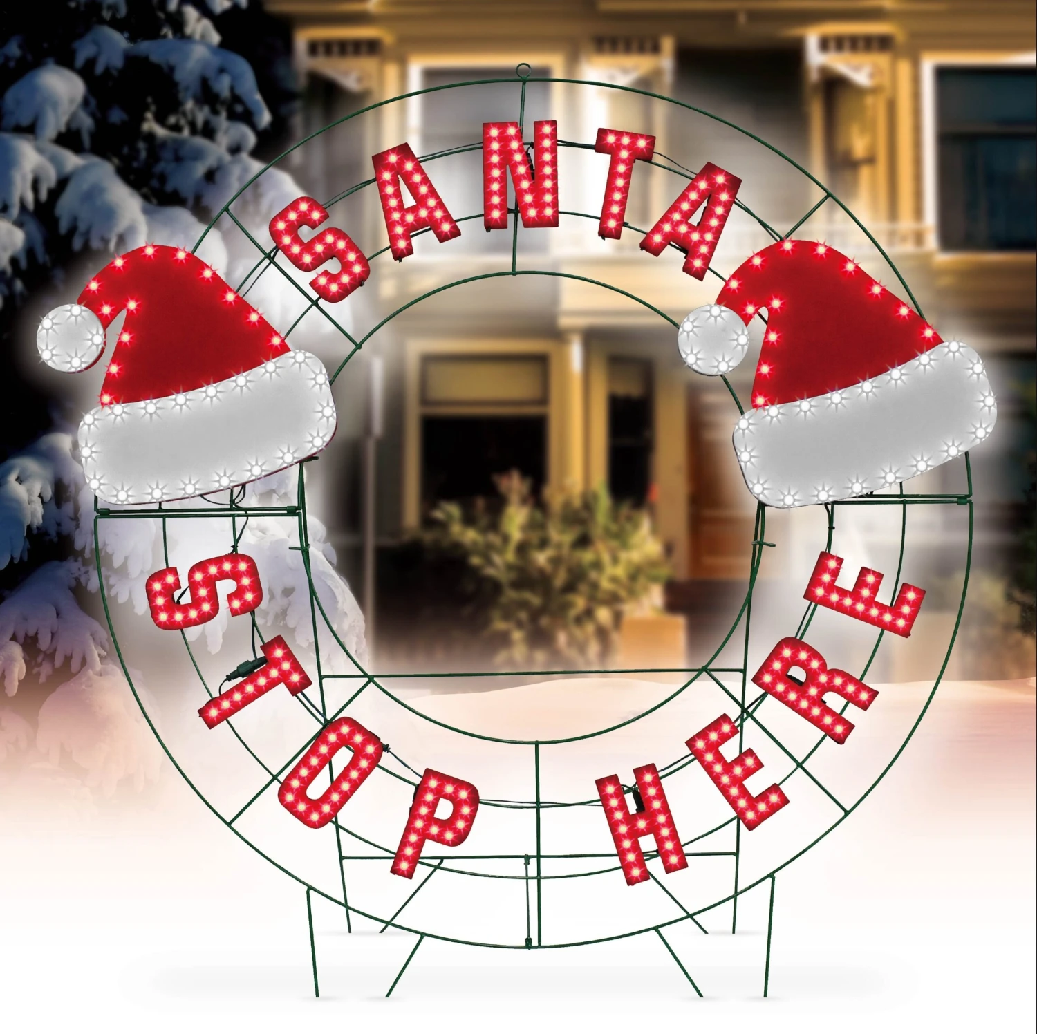 40" Santa Stop Here LED Yard Wreath 1 40" Santa Stop Here LED Yard Wreath