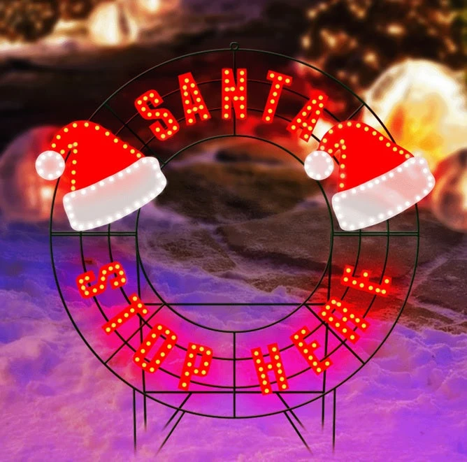 40" Santa Stop Here LED Yard Wreath 2 40" Santa Stop Here LED Yard Wreath - Image 2